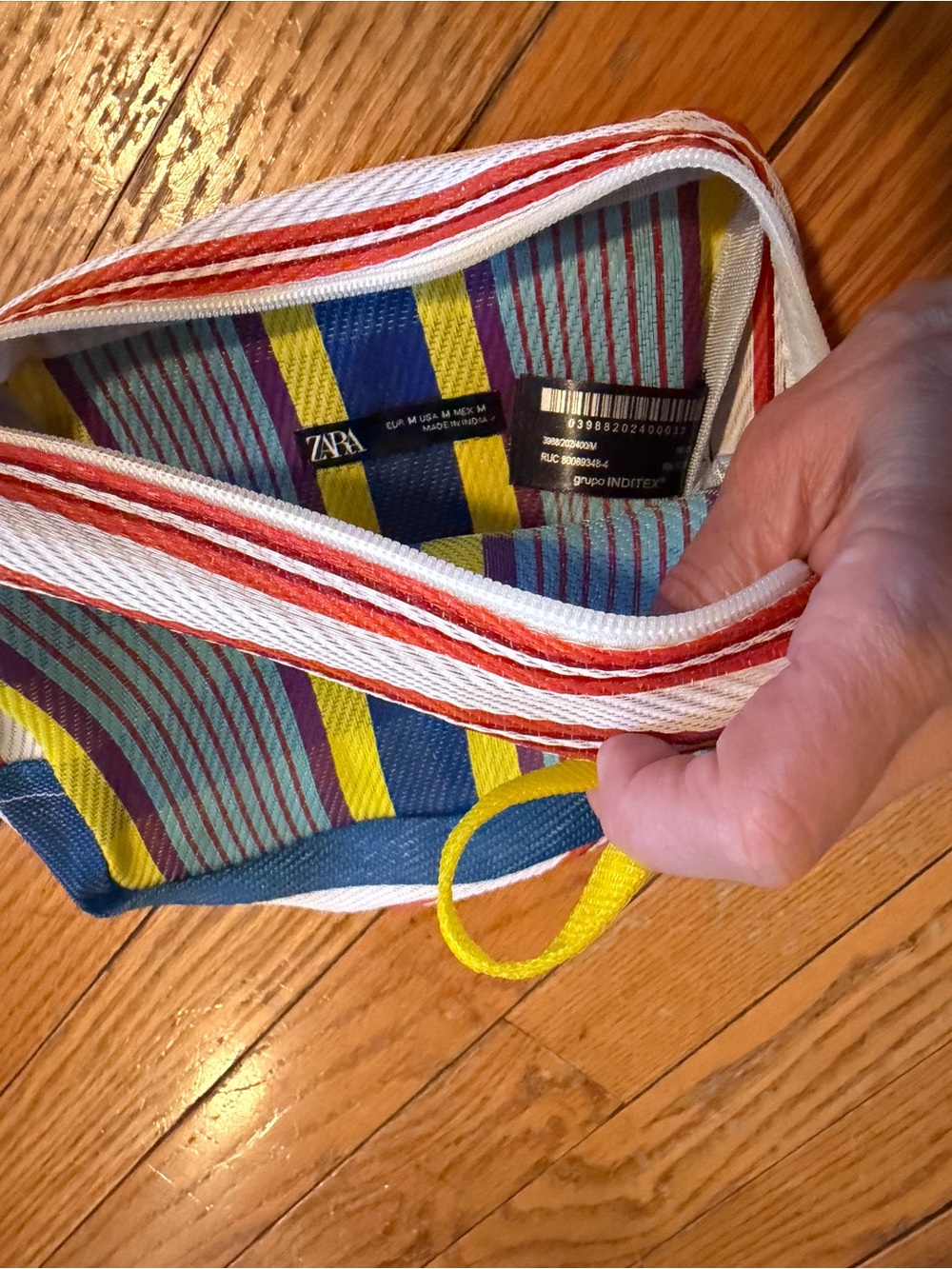 Zara Multicolor Striped Canvas Pouch in Yellow, Blue, Purple, Red NWOT